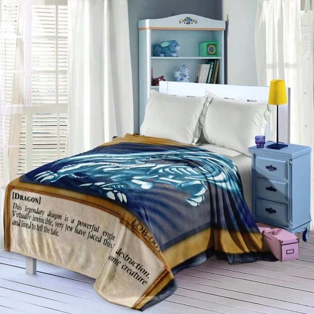 1pc Blue-Eyes White Dragon Anime Throw Blanket Soft Plush Vintage Style